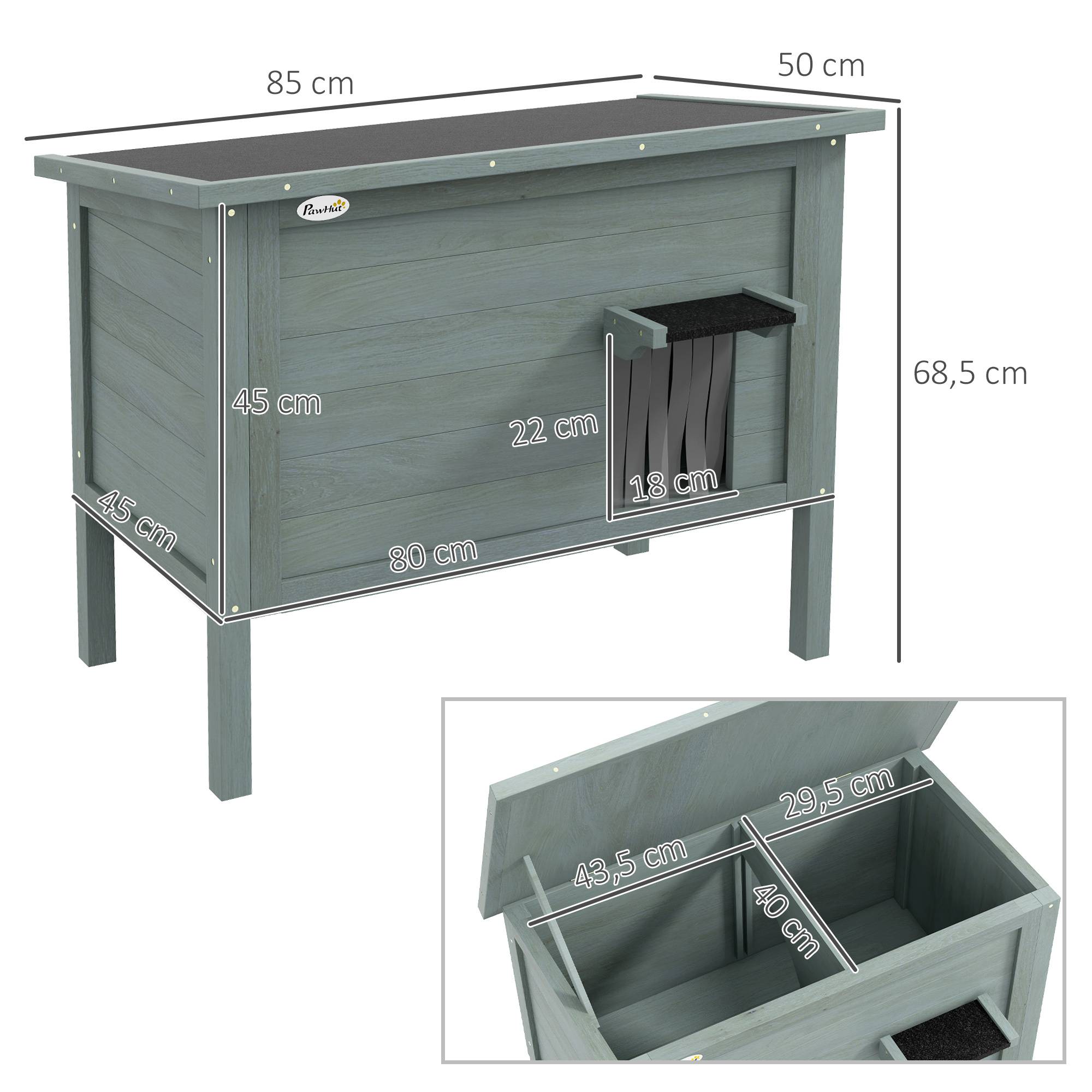 Sans Marque - Maison pour chats niche d'extérieur en bois surélevée avec toit ouvrable isolée 85 x 50 x 68,5 cm gris foncé et noir - Image 5