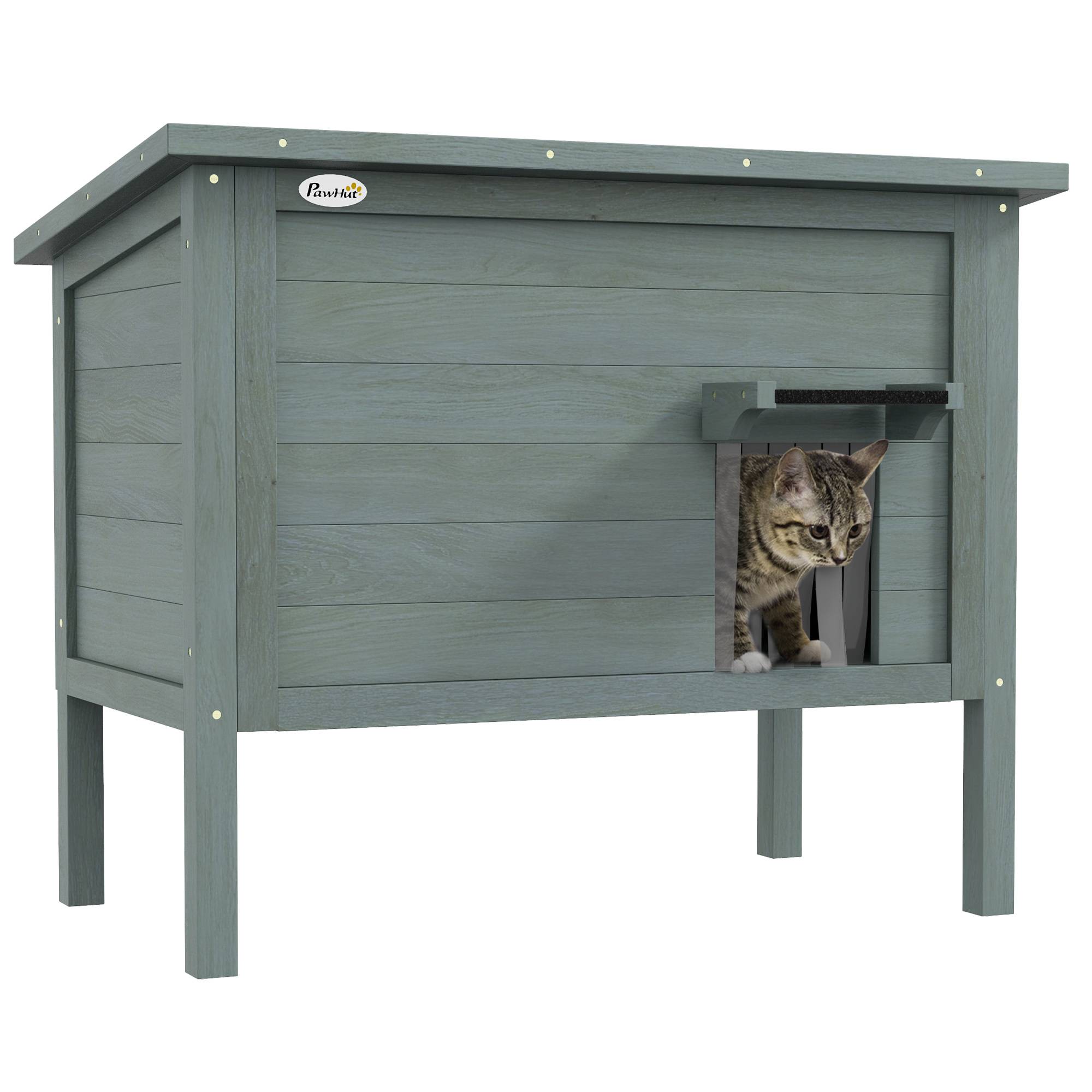 Sans Marque - Maison pour chats niche d'extérieur en bois surélevée avec toit ouvrable isolée 85 x 50 x 68,5 cm gris foncé et noir - Image 1
