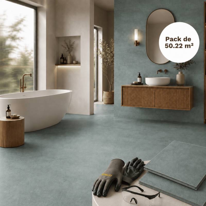 Dalle SPC clipsable sol et mur 50,22 m² béton ciré - 305 x 610 mm, usure 0,5 mm - Coloris - Béton ciré - Image 1