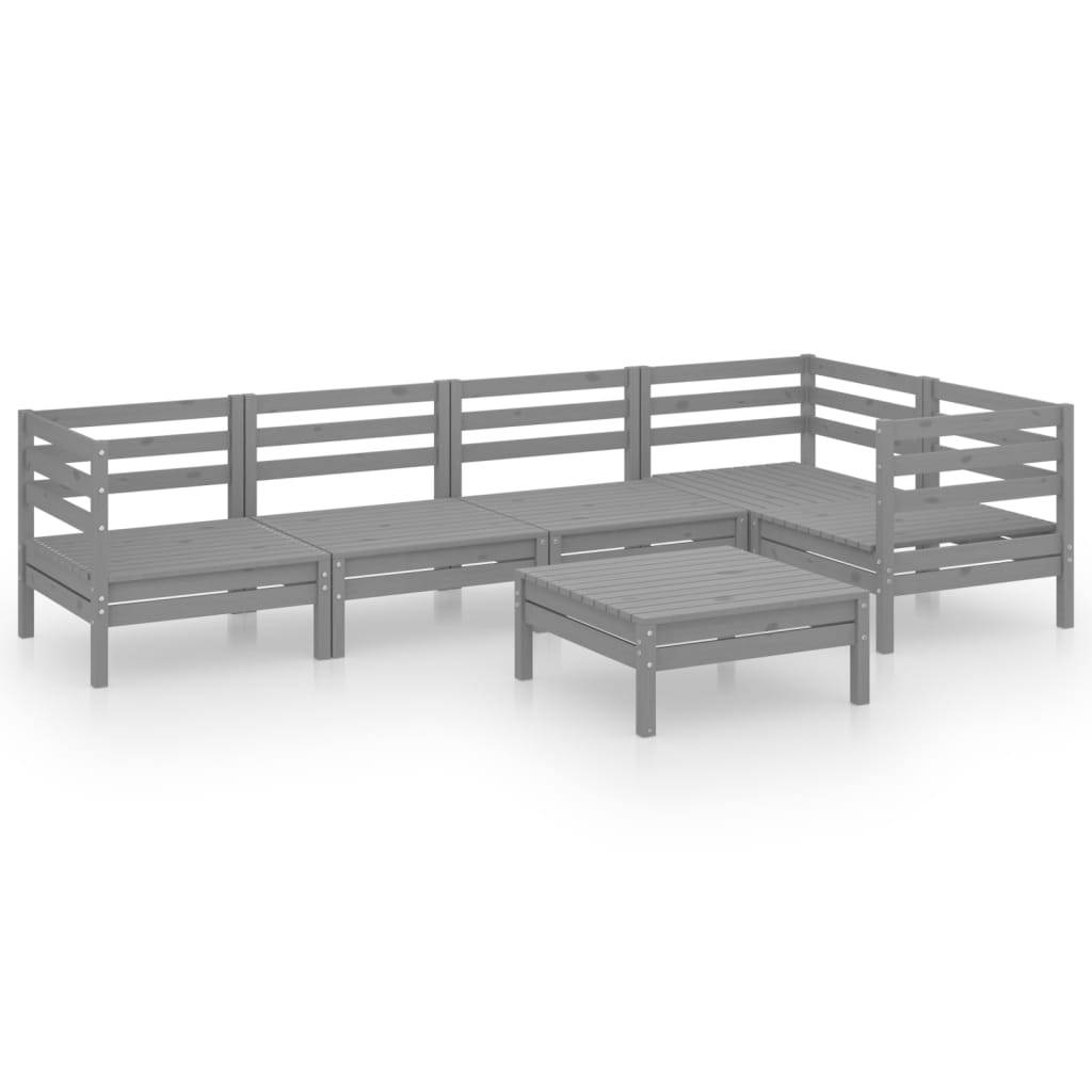 Helloshop26 - Salon de jardin meuble d'extérieur ensemble de mobilier 6 pièces bois de pin massif gris - Image 1