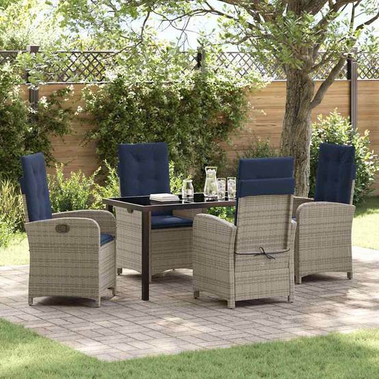 Ensemble table et chaises de jardin 5 pcs en polyrotin pour 4 personnes mobilier extérieur Gris – ComfortXL Outdoor Living - Image 1
