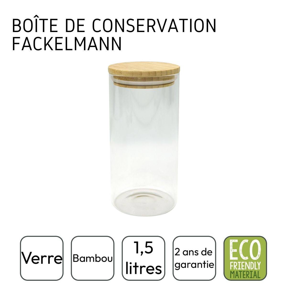 Boîte de conservation en verre 1,5L avec couvercle en Bambou Fackelmann Nature - Image 4