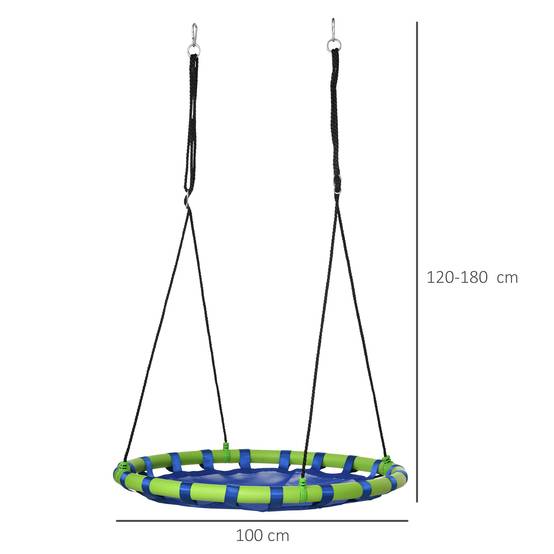 Balançoire nid arbre hauteur réglable, dès 3 ans, Ø100x120-180 cm bleu/vert - Image 5