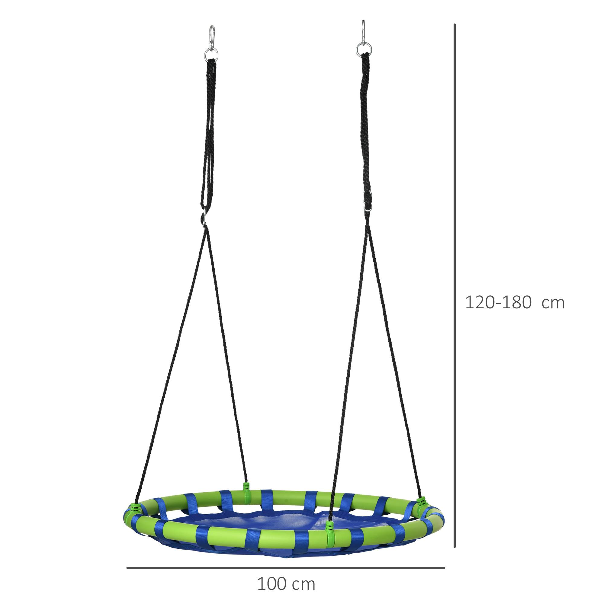 Balançoire nid arbre hauteur réglable, dès 3 ans, Ø100x120-180 cm bleu/vert - Image 5