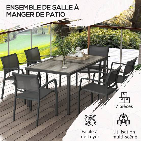 Salon de jardin 6 places acier Textilène table chaises empilables terrasse gris - ComfortXL Outdoor Living - Image 8