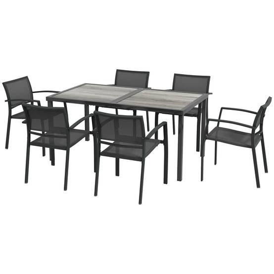 Salon de jardin 6 places acier Textilène table chaises empilables terrasse gris - ComfortXL Outdoor Living - Image 2