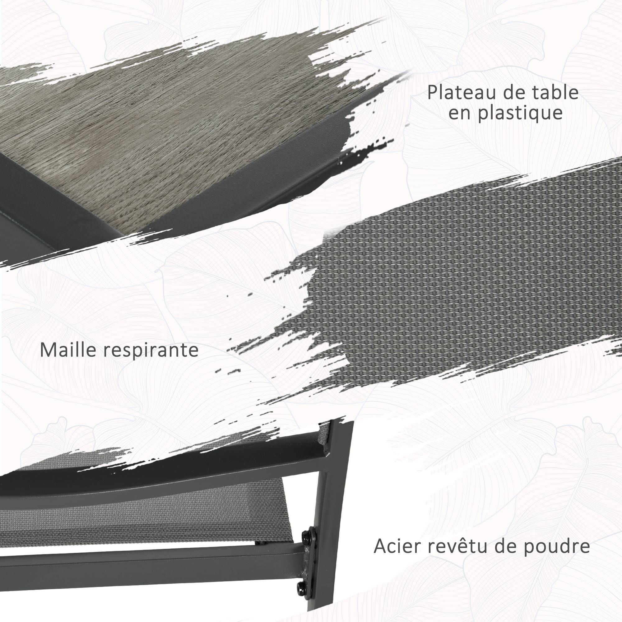 Salon de jardin 6 places acier Textilène table chaises empilables terrasse gris - ComfortXL Outdoor Living - Image 7