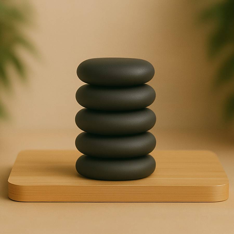 Set de 5 Pierres pour Massage Aux Pierres Chaudes – Pierre de Basalt (Roche Volcanique Naturelle) – 5 Pierres de 6cm x 5cm – Sun&Sia - Image 1