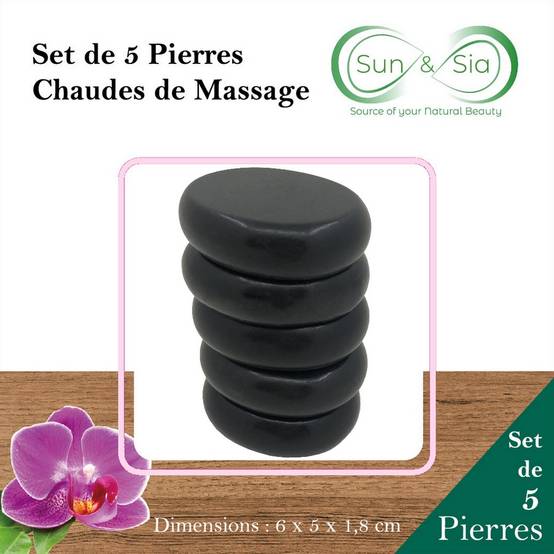 Set de 5 Pierres pour Massage Aux Pierres Chaudes – Pierre de Basalt (Roche Volcanique Naturelle) – 5 Pierres de 6cm x 5cm – Sun&Sia - Image 4