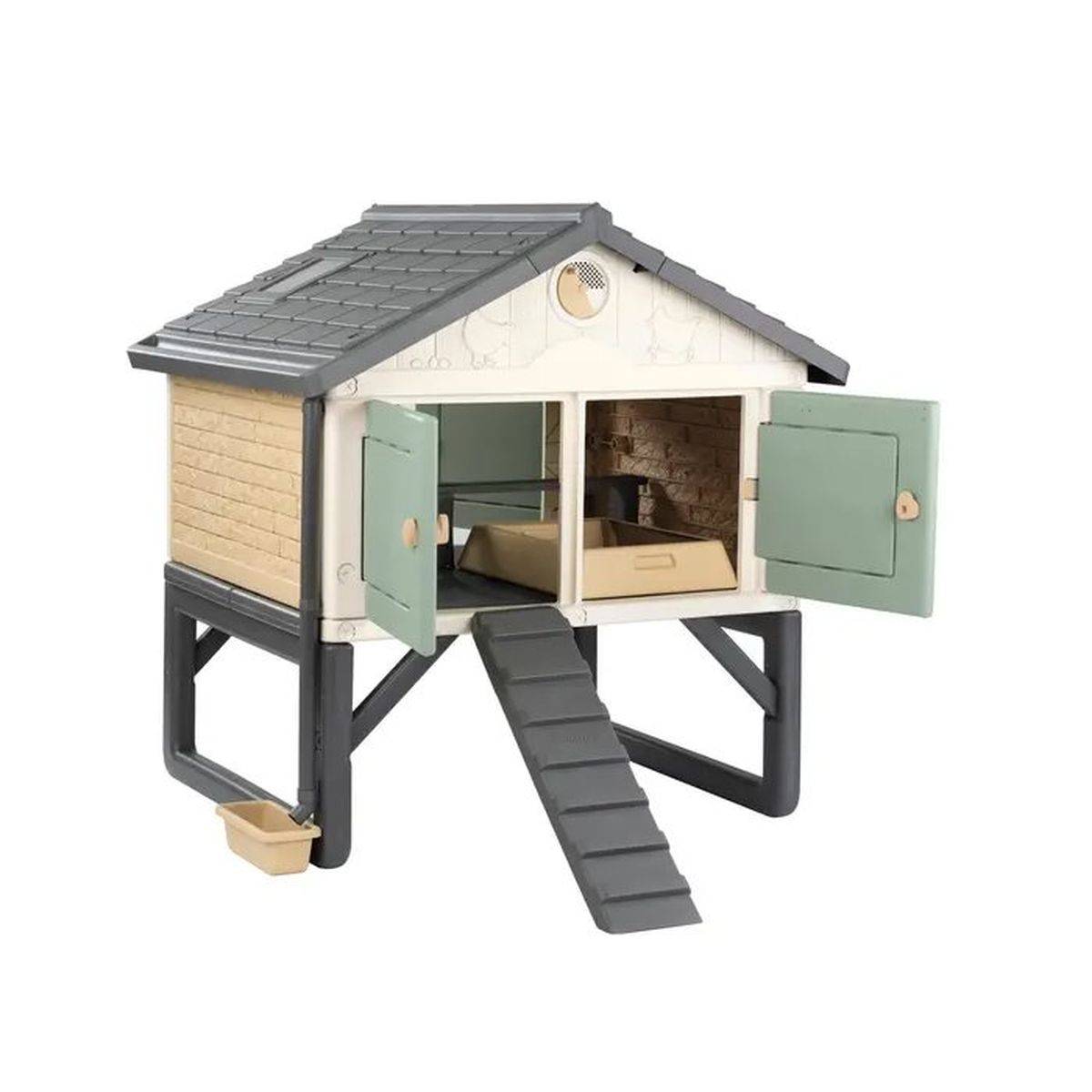Smoby - Poulailler d’extérieur pour 5 poules en plastique recyclé, traitement anti UV, 4 portes d’accès - SMOBY - Image 1