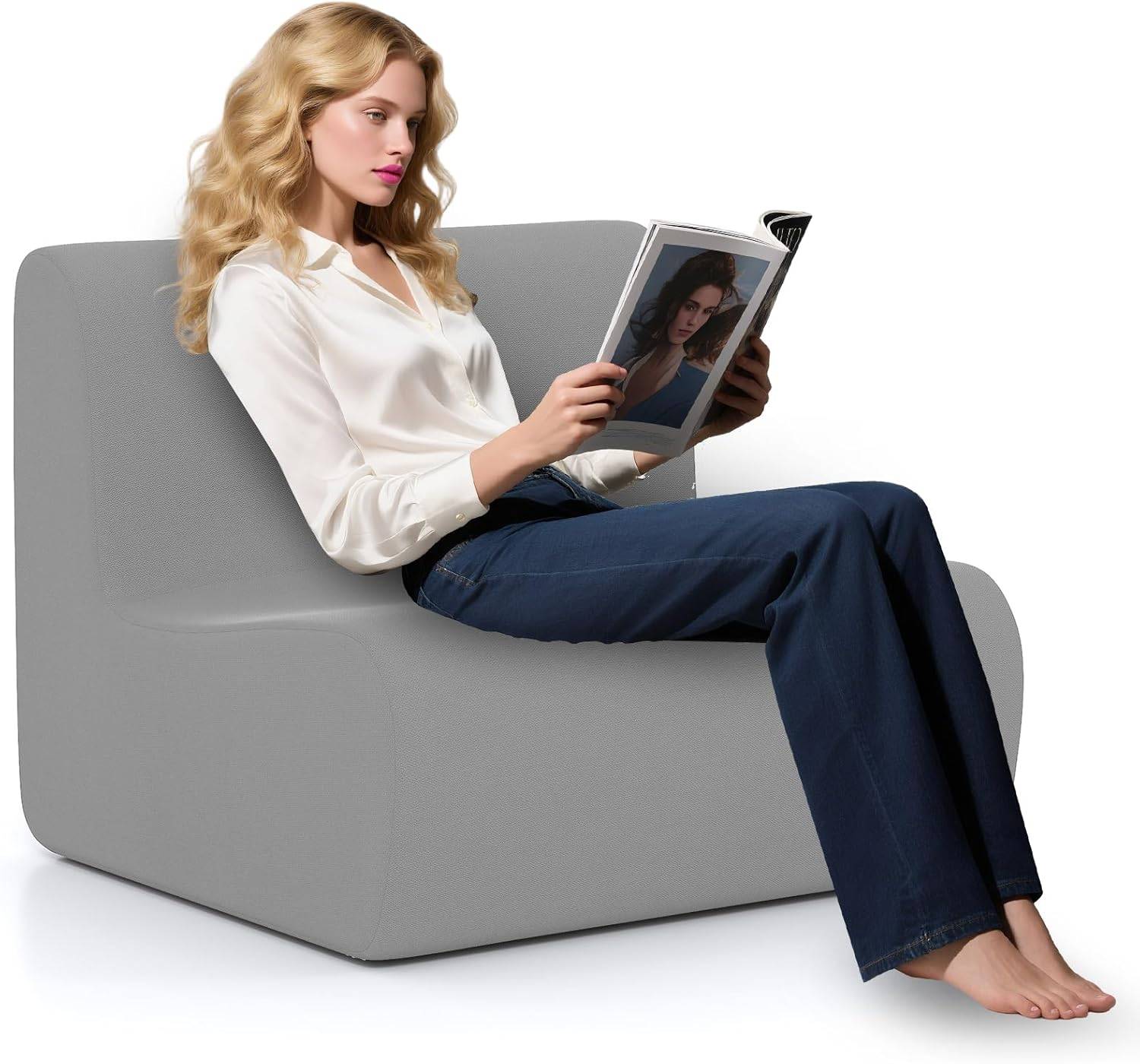Canapé Compressé, Fauteuil de Sol avec Dossier et Courbe Ergonomique, Rembourrage en Éponge et Revêtement en Peluche, Canapé Paresseux pour Coin de Fe