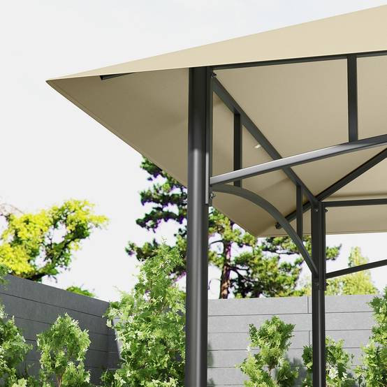Gazebo barbecue 240x150x257 cm beige acier ignifuge imperméable double toit étagères latérales anti-UV - Image 8