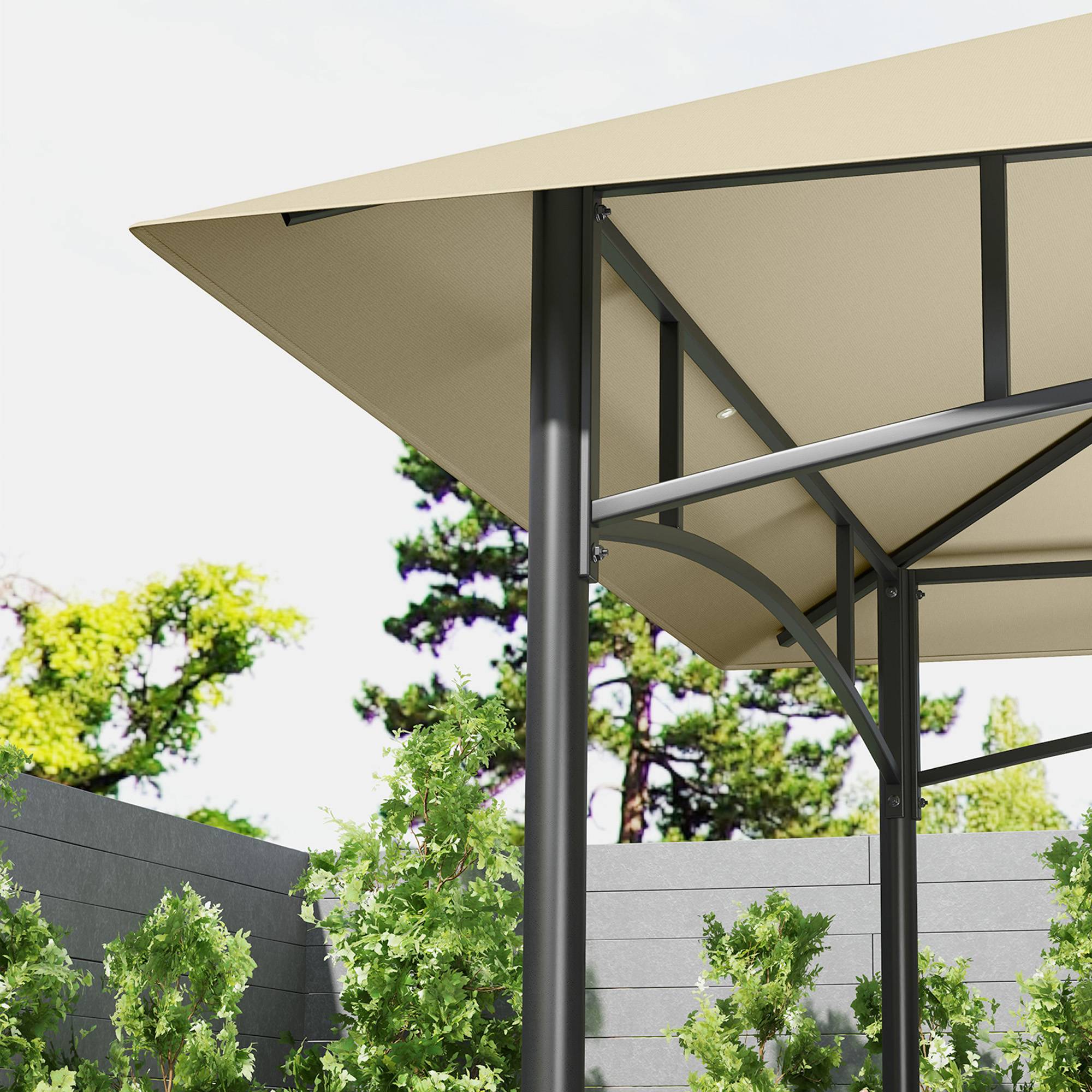 Gazebo barbecue 240x150x257 cm beige acier ignifuge imperméable double toit étagères latérales anti-UV - Image 8