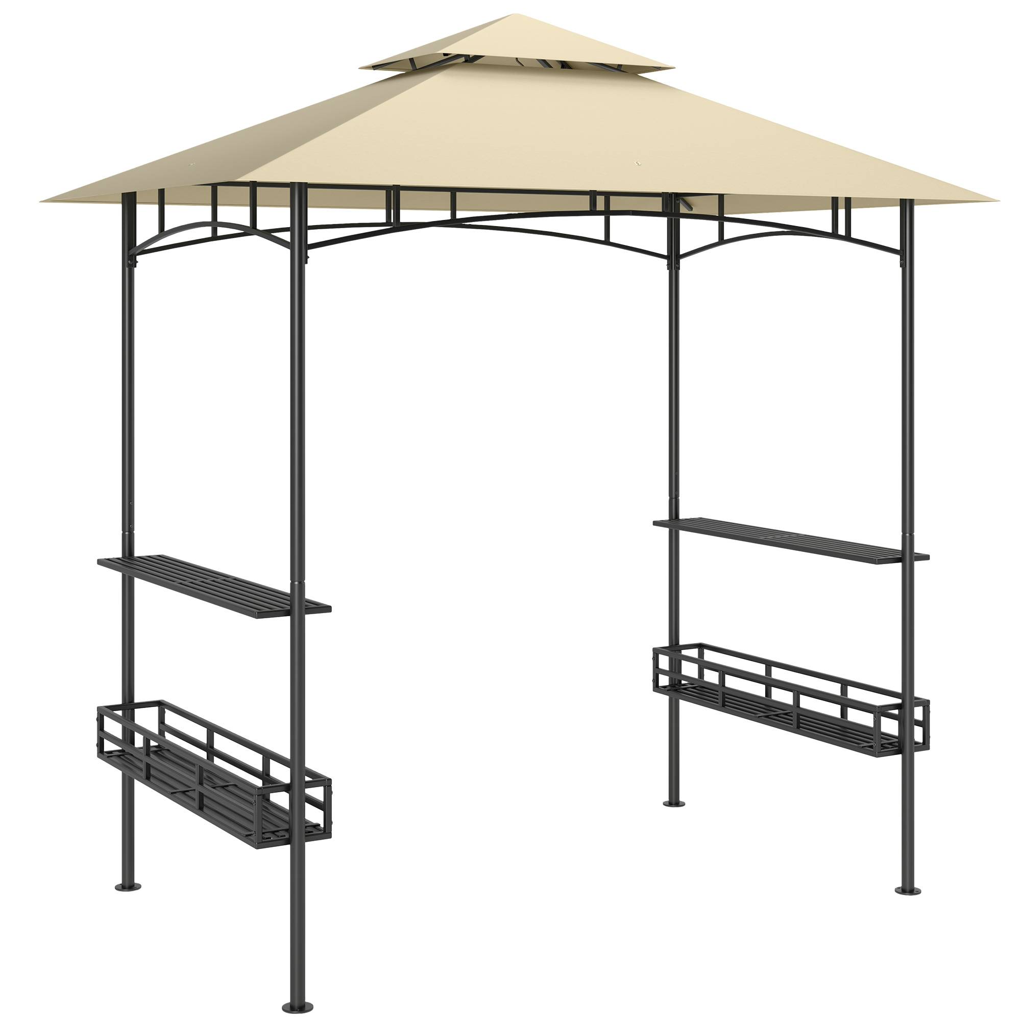 Gazebo barbecue 240x150x257 cm beige acier ignifuge imperméable double toit étagères latérales anti-UV - Image 1