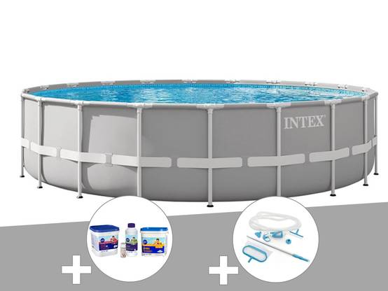 Kit piscine tubulaire Intex Prism Frame ronde 6,10 x 1,32 m + Kit d'entretien + Kit de traitement au chlore