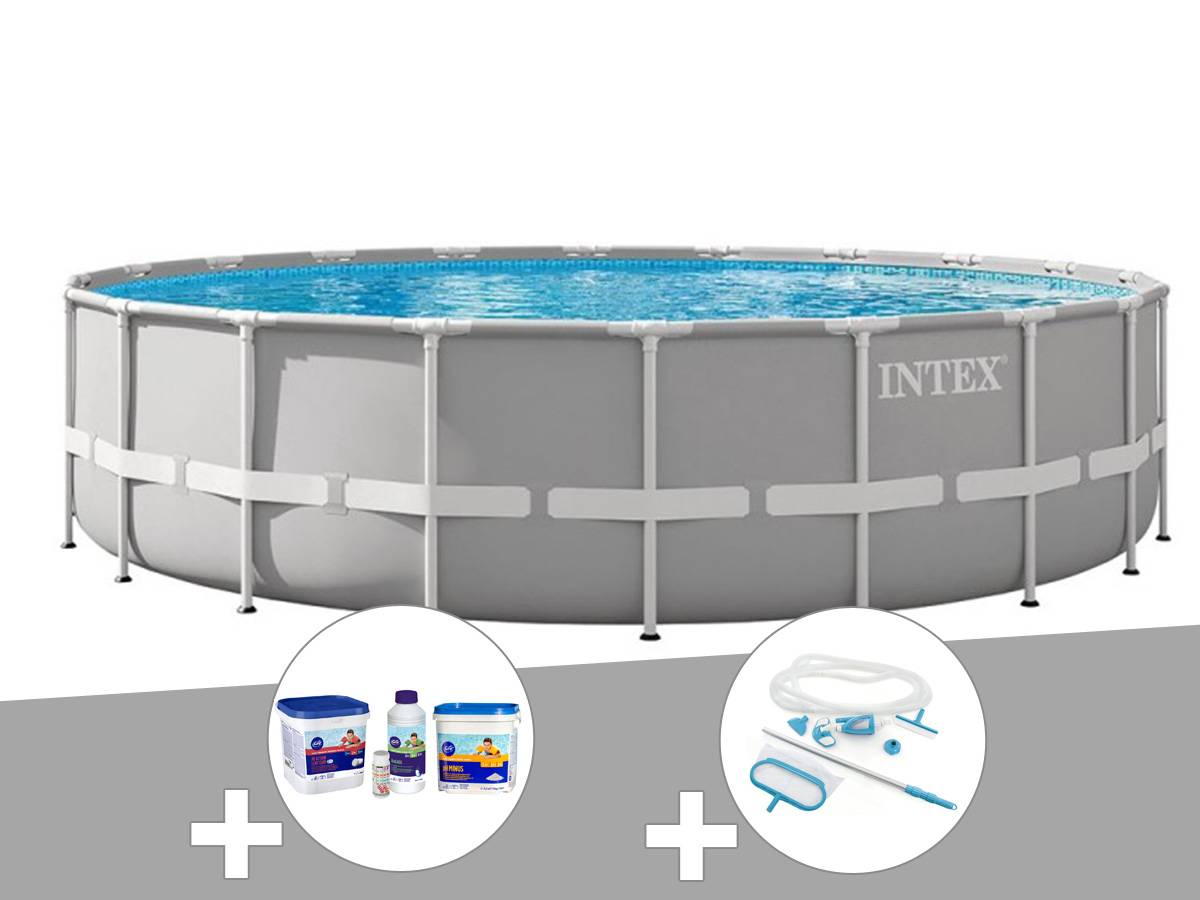 Kit piscine tubulaire Intex Prism Frame ronde 6,10 x 1,32 m + Kit d'entretien + Kit de traitement au chlore