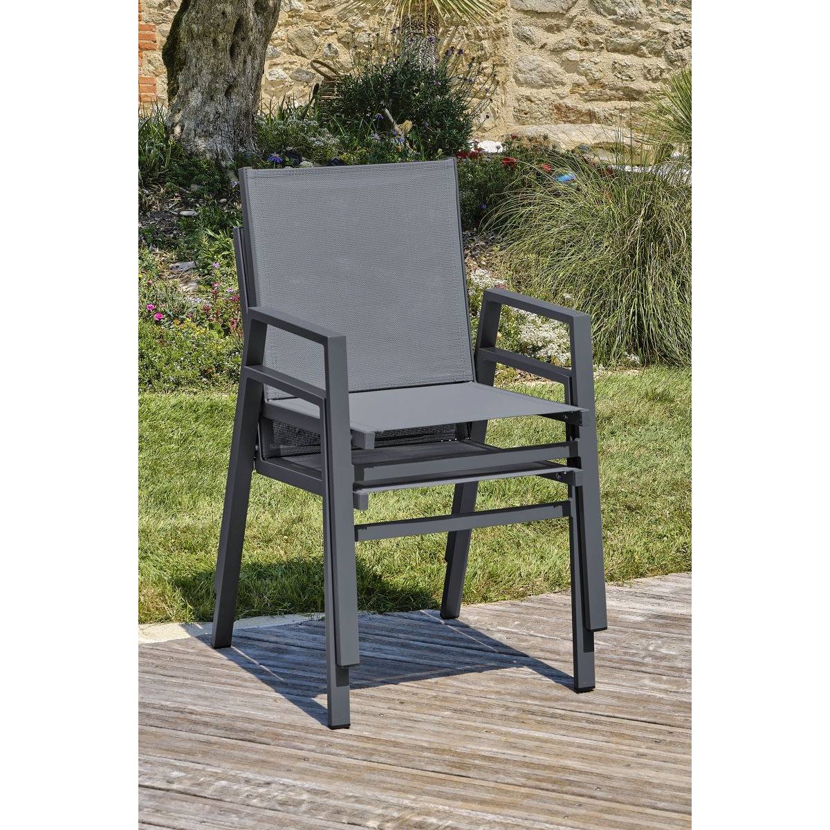 Dcb Garden - Fauteuil de jardin empilable en aluminium  - Gris anthracite - FLORIDE - Image 8