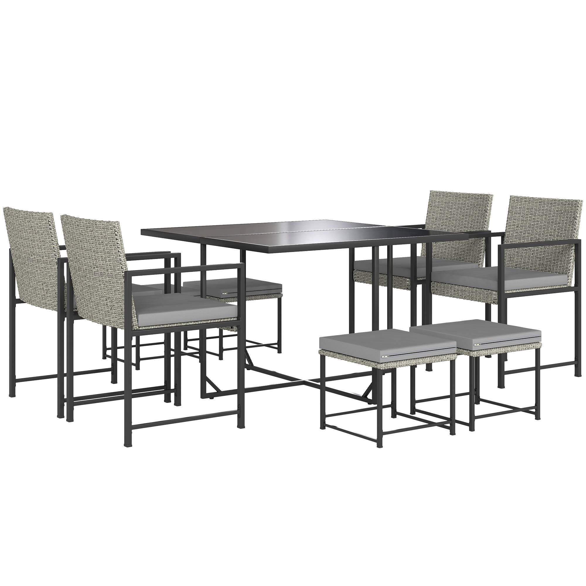 Sans Marque - Salon de jardin extérieur en résine tressée 8 places avec coussins et plateau en verre trempé, gris - Image 1