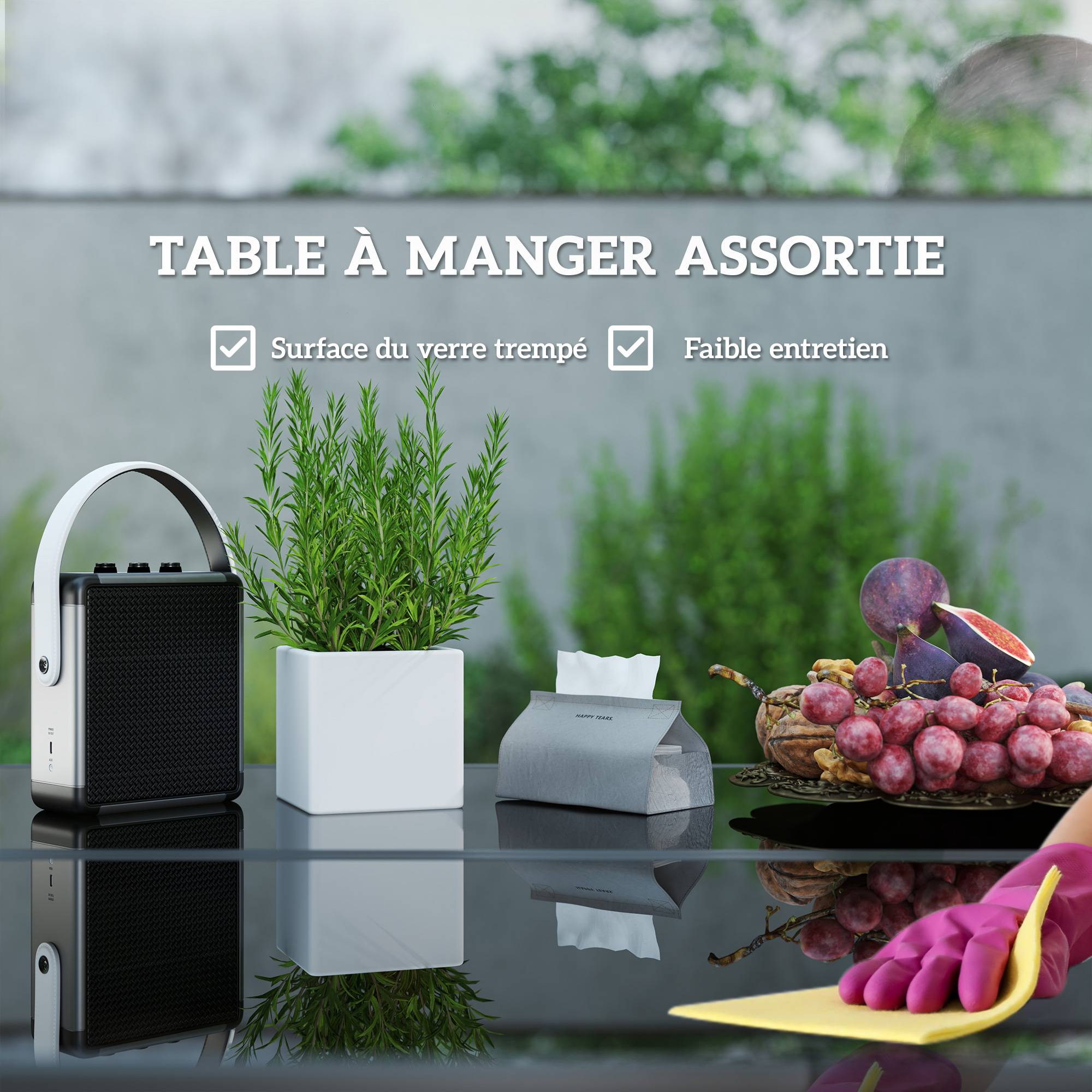 Sans Marque - Salon de jardin extérieur en résine tressée 8 places avec coussins et plateau en verre trempé, gris - Image 9