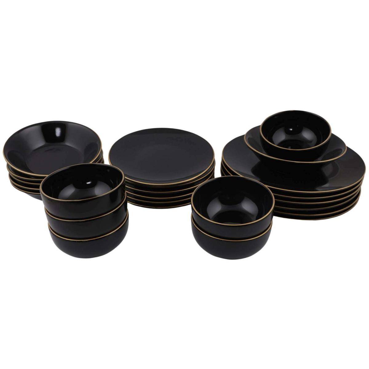 Hanah Home - Service de table en céramique noir liseré doré Dinner 24 pièces - Image 1
