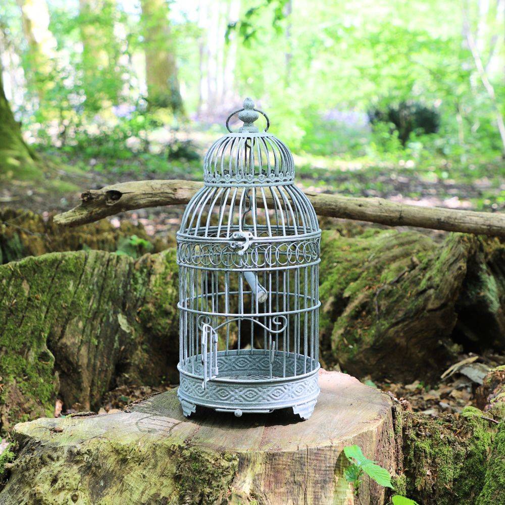 Cage à oiseaux décorative ancienne métal gris ø21x48cm Chemin de campagne - Image 3
