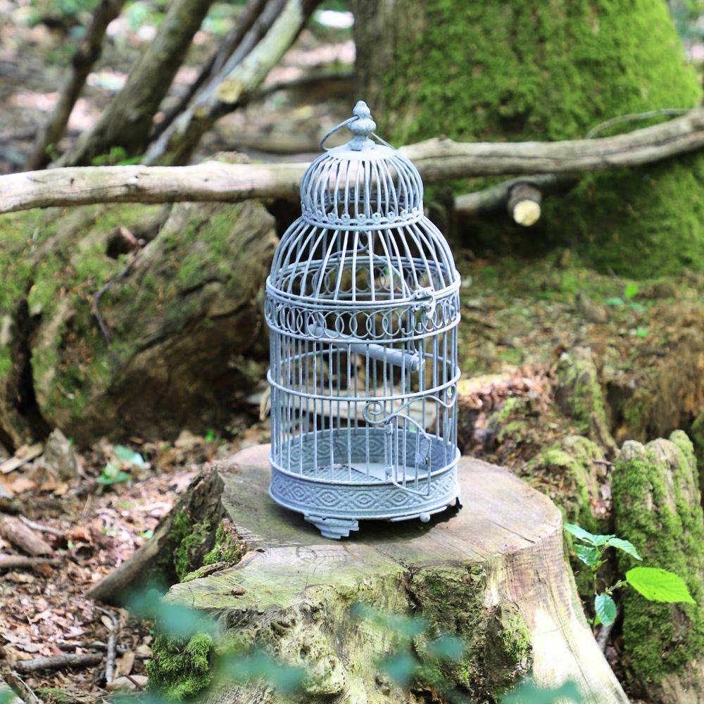 Cage à oiseaux décorative ancienne métal gris ø21x48cm Chemin de campagne - Image 4