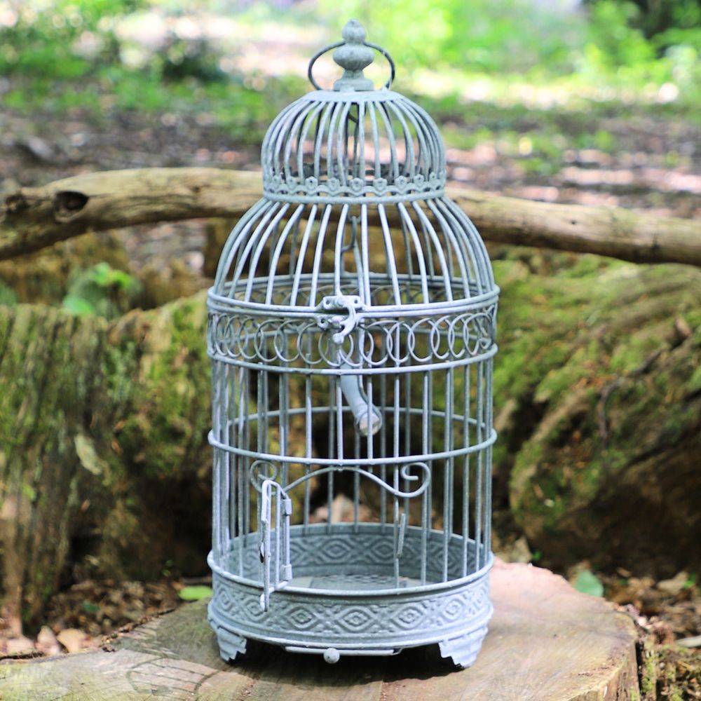 Cage à oiseaux décorative ancienne métal gris ø21x48cm Chemin de campagne - Image 2
