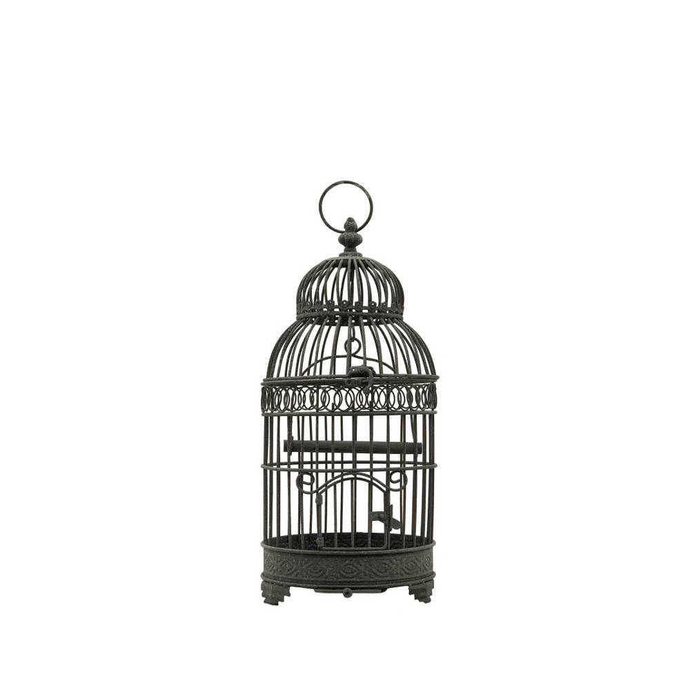 Cage à oiseaux décorative ancienne métal gris ø21x48cm Chemin de campagne - Image 1