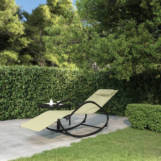 Chaise longue | Transat | Bain de soleil à bascule crème acier et textilène - Image 2