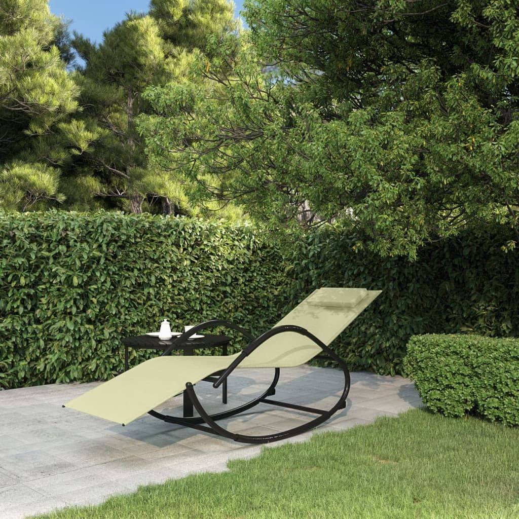 Chaise longue | Transat | Bain de soleil à bascule crème acier et textilène - Image 2