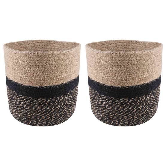 Ensemble de 2 pots à plantes jute naturel et noir 21 x 21 x 21 cm - PANGIVO - Image 2