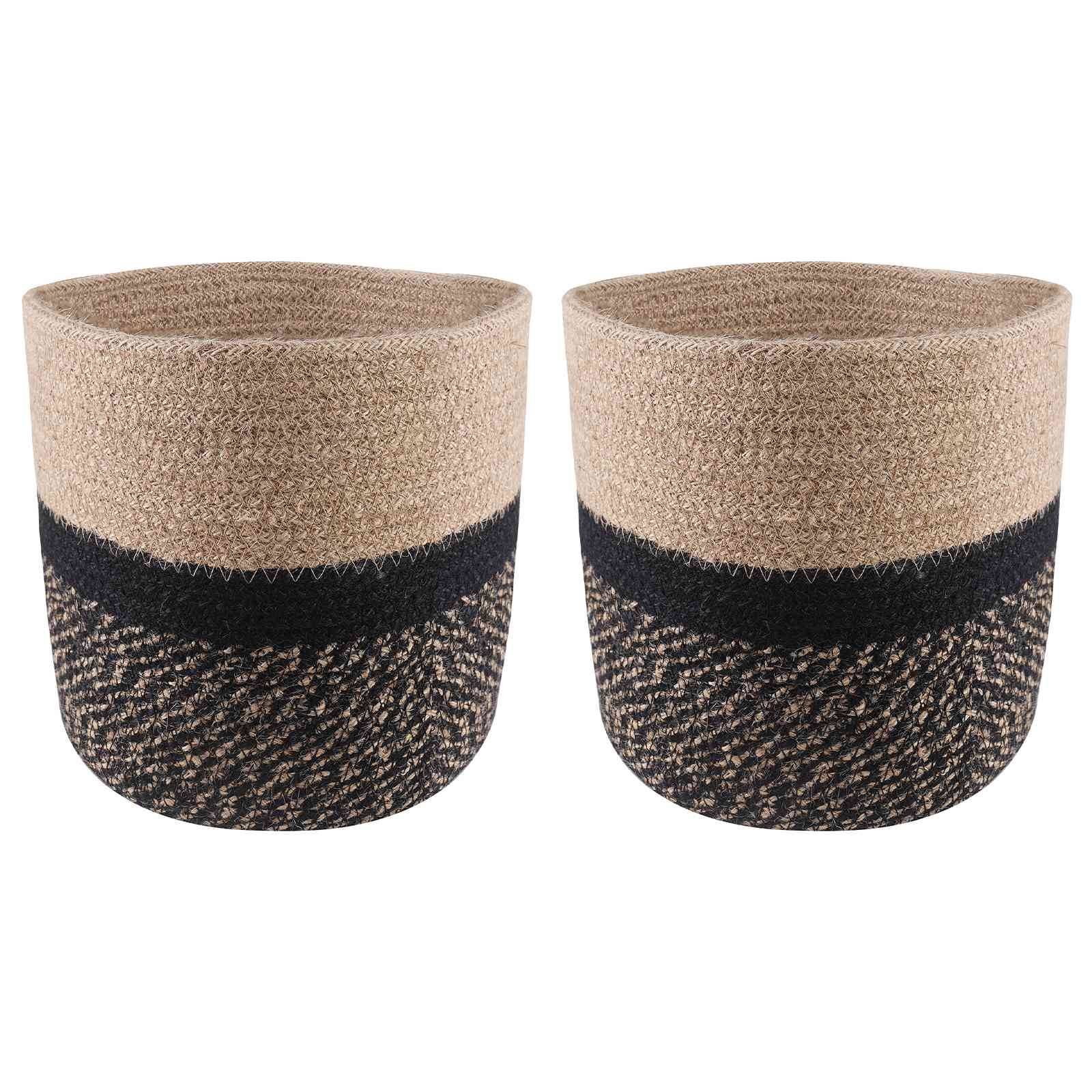 Ensemble de 2 pots à plantes jute naturel et noir 21 x 21 x 21 cm - PANGIVO - Image 2