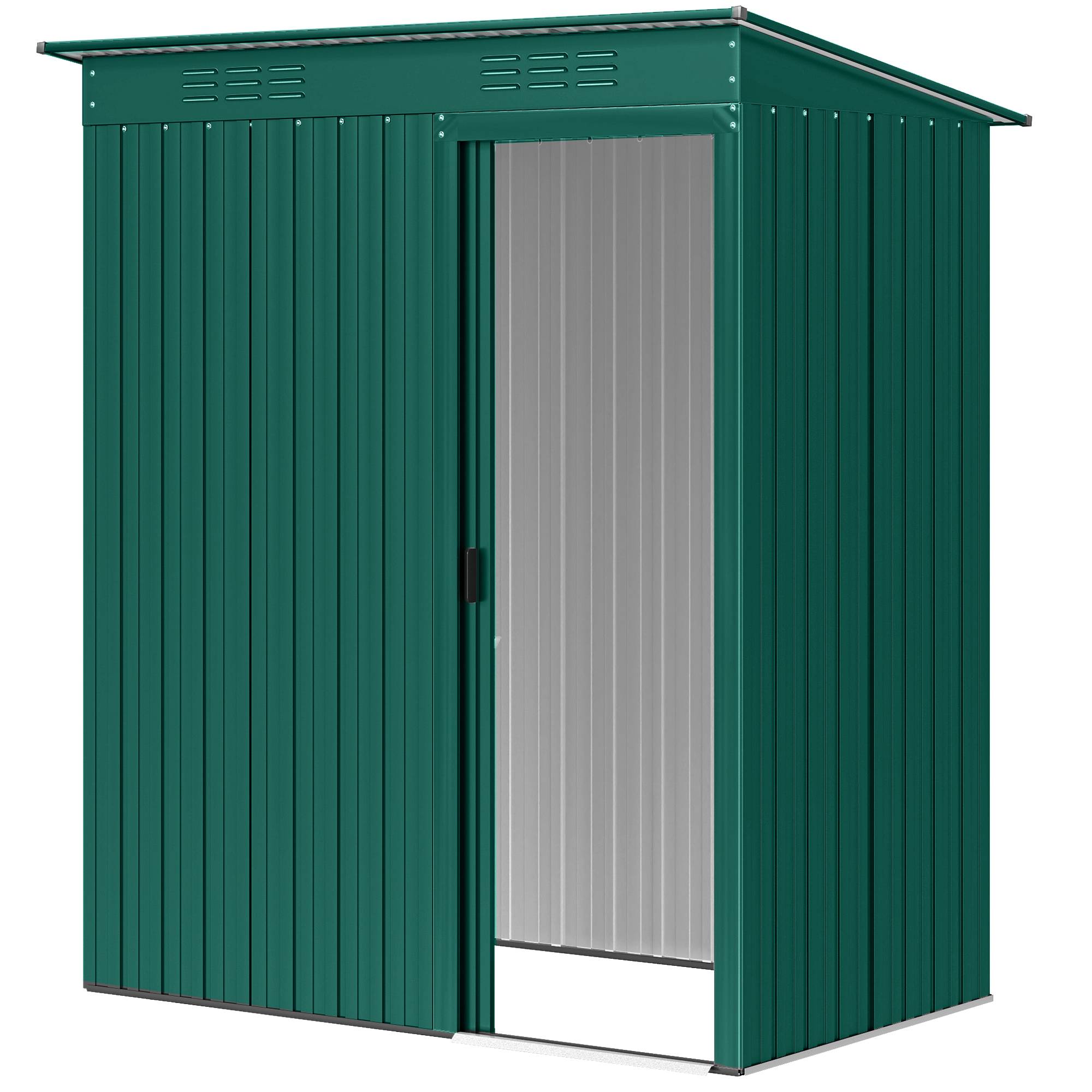 Abri jardin métal avec aérations porte coulissante 159x106x181 cm cabanon extérieur rangement outils vert - Image 2