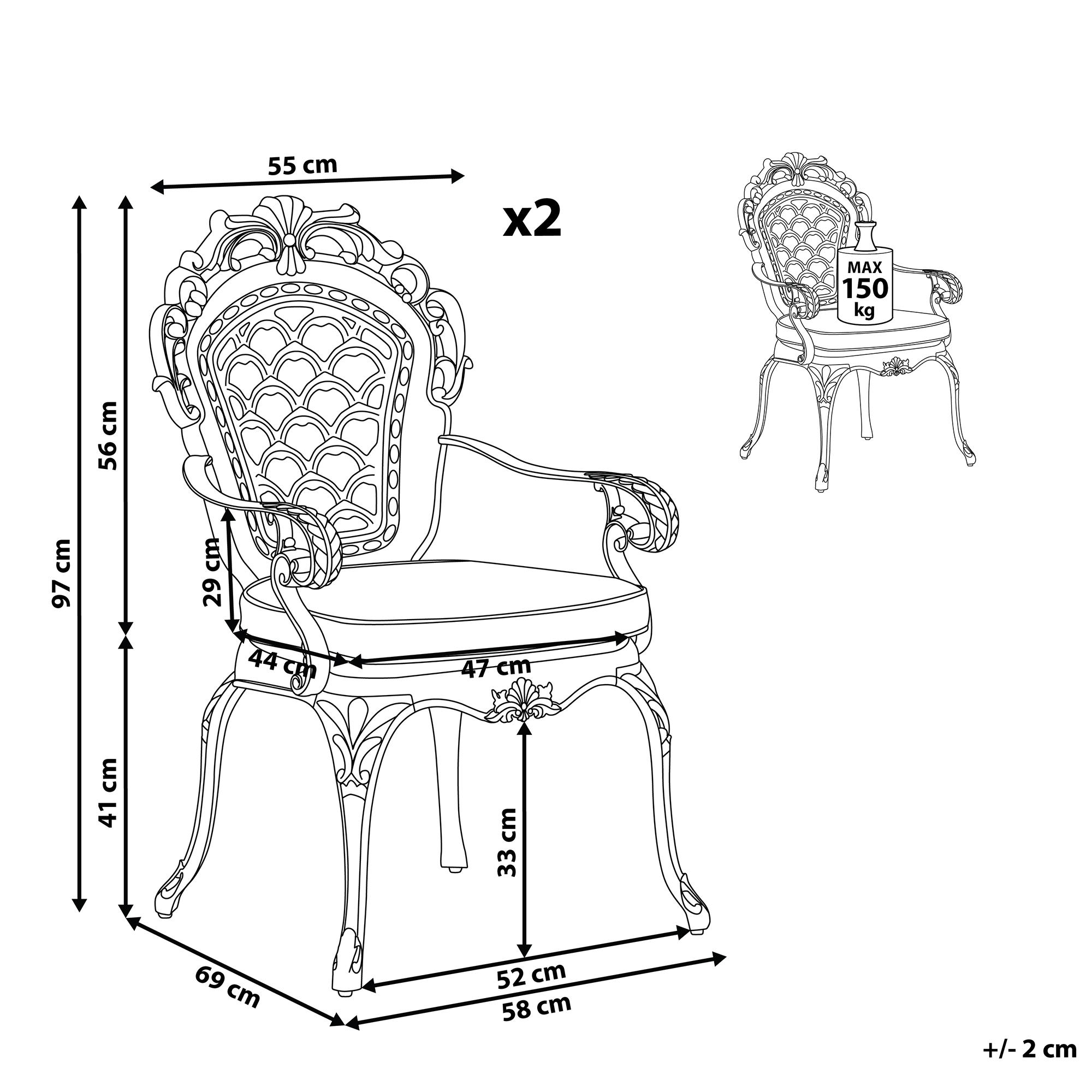 Beliani - Chaise de jardin Aluminium Marron foncé LIZZANO - Beliani - Image 2