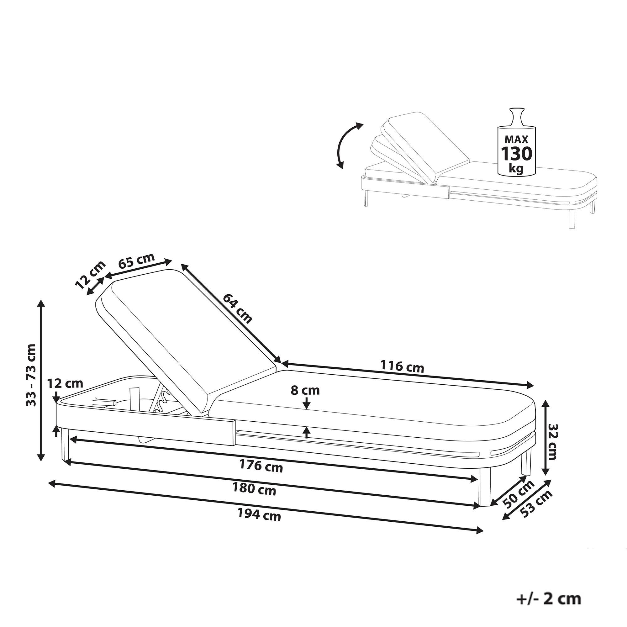 Beliani - Chaise longue Aluminium Gris graphite NETTUNO - 65x194x73- Beliani - Image 3