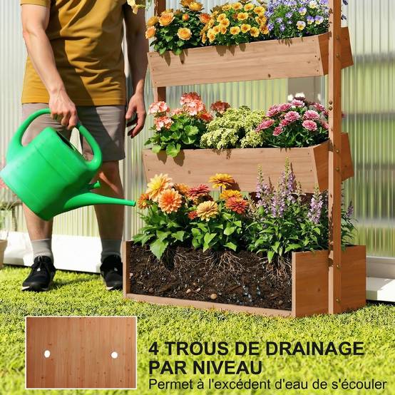 Jardinière sur pieds bois marron 85 x 45 x 140 cm - PANGIVO - Image 8