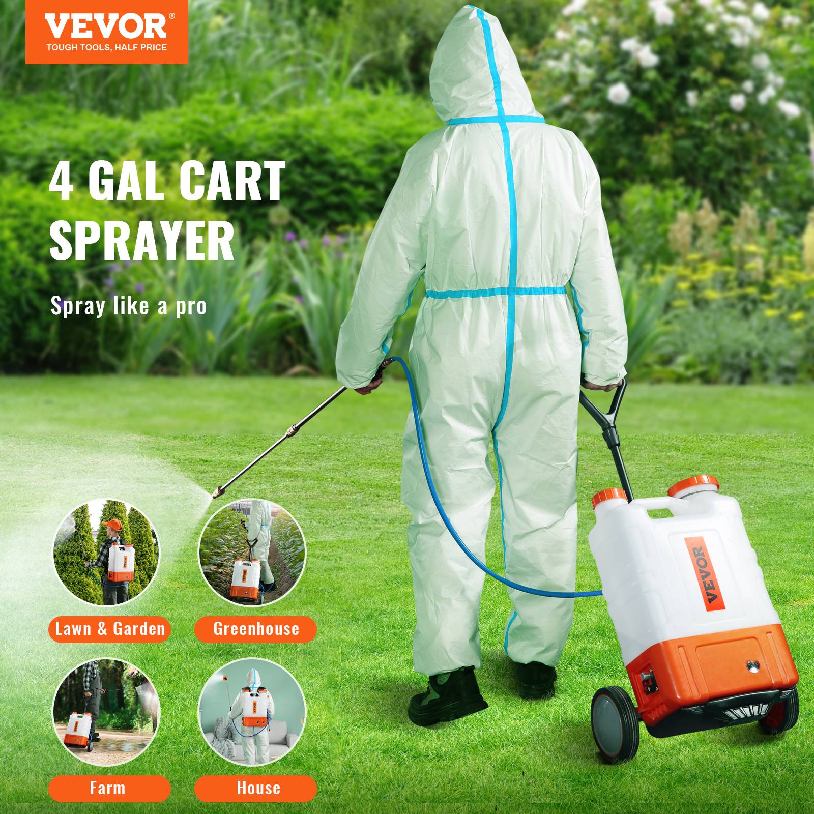 VEVOR Pulvérisateur à dos à batterie avec roue, réservoir 15L, 0-94 PSI. - Image 2