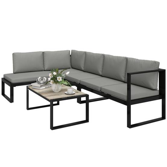 Outsunny - Salon de Jardin Extérieur d'Angle 5 Personnes - Canapés, Chaise et Table - Métal Textilène - Gris Foncé - Outsunny - Image 5