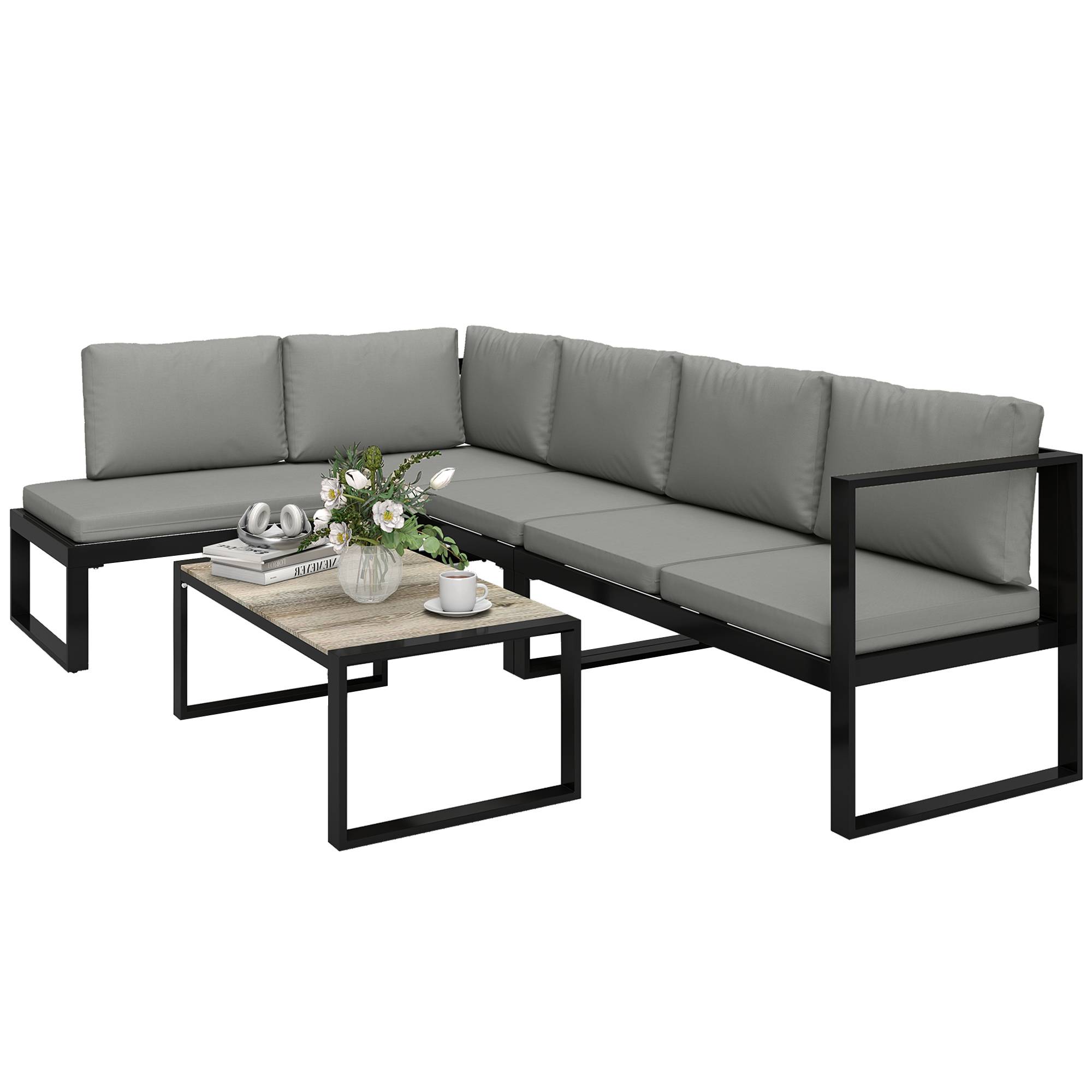 Outsunny - Salon de Jardin Extérieur d'Angle 5 Personnes - Canapés, Chaise et Table - Métal Textilène - Gris Foncé - Outsunny - Image 5