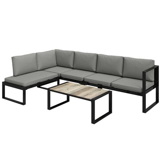 Outsunny - Salon de Jardin Extérieur d'Angle 5 Personnes - Canapés, Chaise et Table - Métal Textilène - Gris Foncé - Outsunny - Image 1