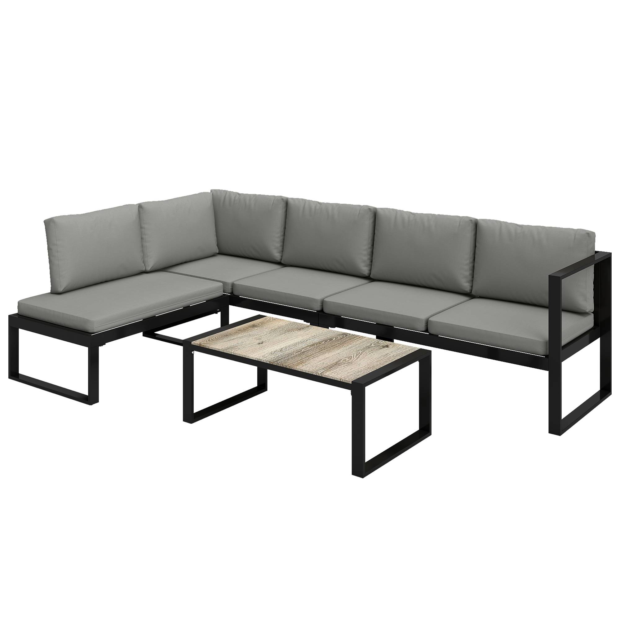 Outsunny - Salon de Jardin Extérieur d'Angle 5 Personnes - Canapés, Chaise et Table - Métal Textilène - Gris Foncé - Outsunny