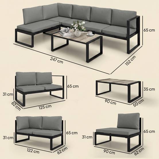 Outsunny - Salon de Jardin Extérieur d'Angle 5 Personnes - Canapés, Chaise et Table - Métal Textilène - Gris Foncé - Outsunny - Image 3