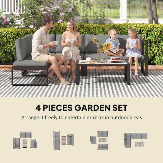Outsunny - Salon de Jardin Extérieur d'Angle 5 Personnes - Canapés, Chaise et Table - Métal Textilène - Gris Foncé - Outsunny - Image 7