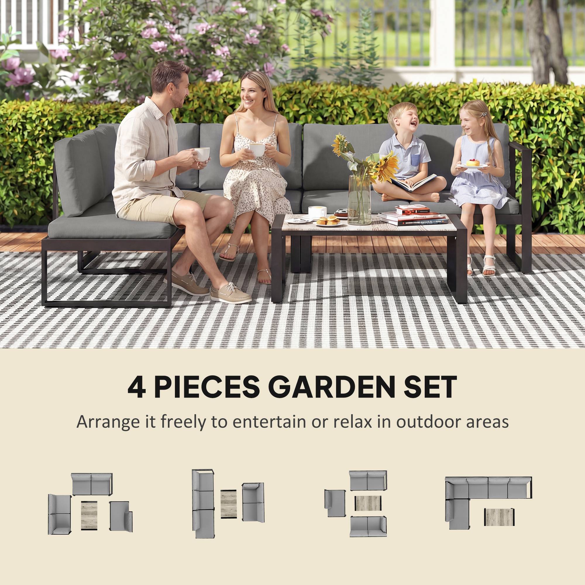 Outsunny - Salon de Jardin Extérieur d'Angle 5 Personnes - Canapés, Chaise et Table - Métal Textilène - Gris Foncé - Outsunny - Image 7