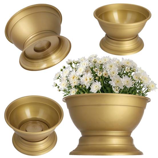 Pot à fleurs avec pied - Résistant aux intempéries - En plastique - Diamètre: 29,5 cm - Doré - Image 1