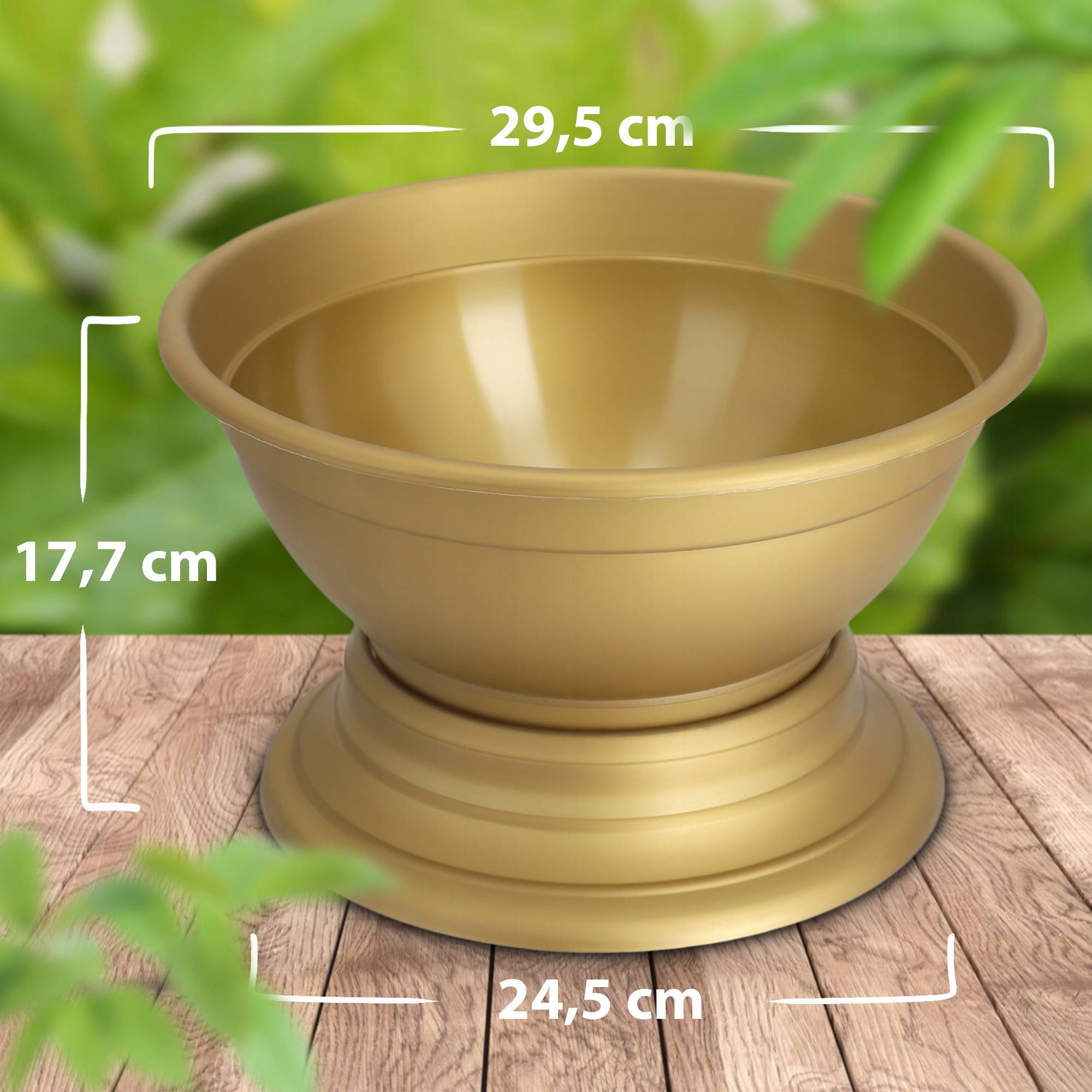 Pot à fleurs avec pied - Résistant aux intempéries - En plastique - Diamètre: 29,5 cm - Doré - Image 2