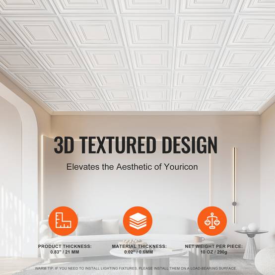 VEVOR Dalles plafond, lot 12, 24x24 po, PVC, installation facile. À coller, décoration maison/bureau, blanc. - Image 4