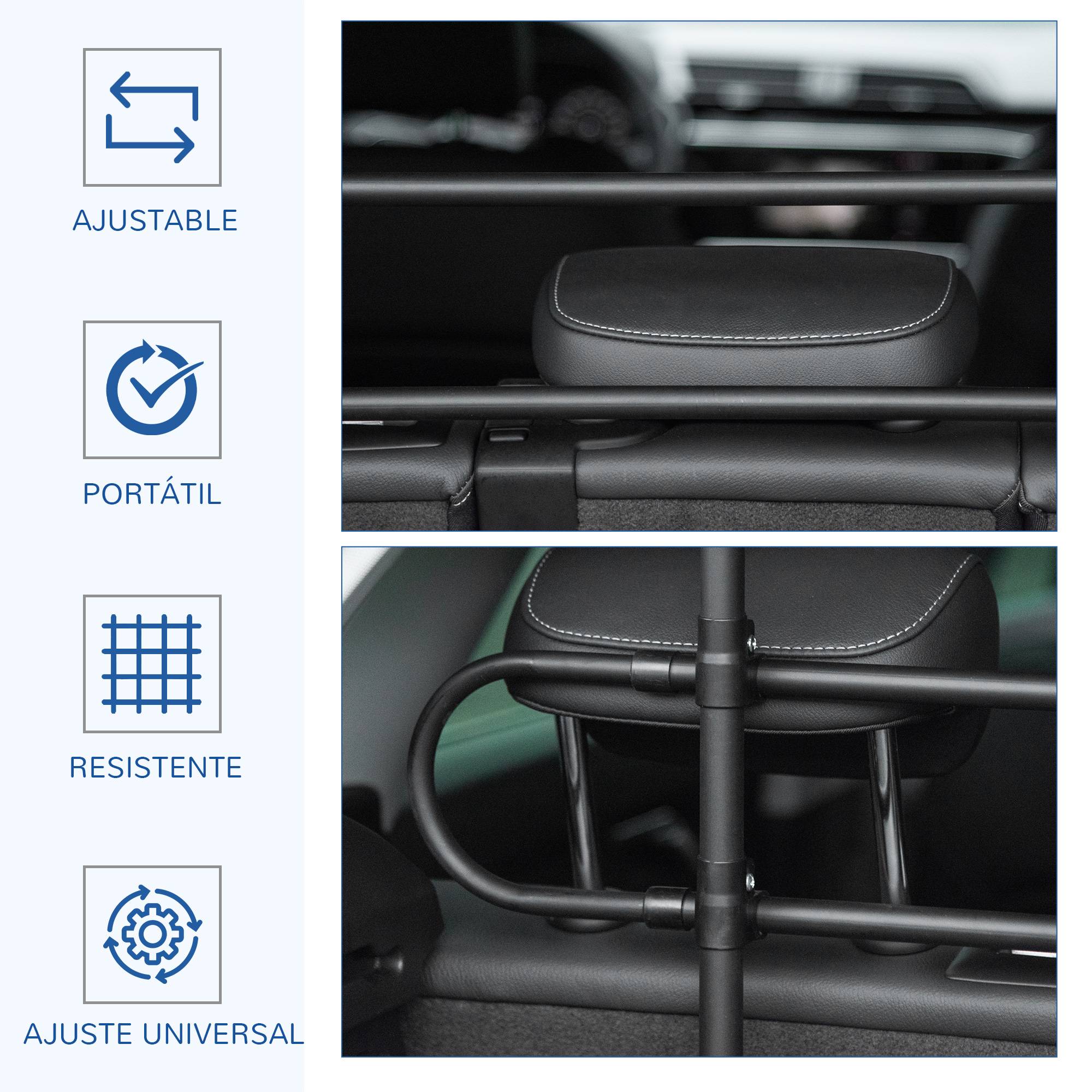 Barrière de protection de voiture pour chiens, grille universelle en acier pour coffre, réglable en largeur et hauteur 87-135 x 60-105 cm Noir - Image 6