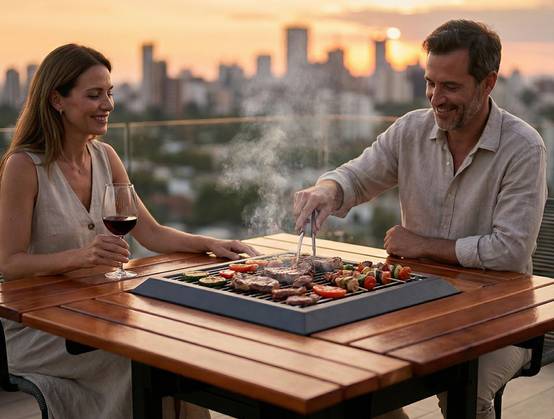 Purline - Barbecue charbon acier corten avec table en bois EFP54 – Purline - Image 6