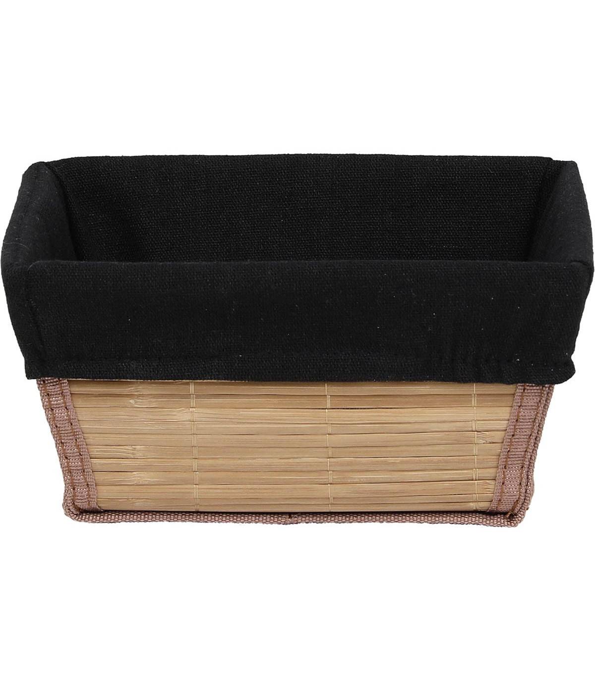 Panier rectangulaire en Bambou et Tissu Noir 21 x 16 x 11 cm